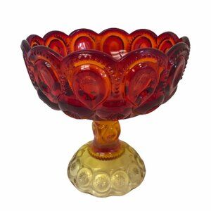 Vintage Amberina Glass Pedestal Bowl With Moon & Stars Pattern 6.50" x 6 1/4"